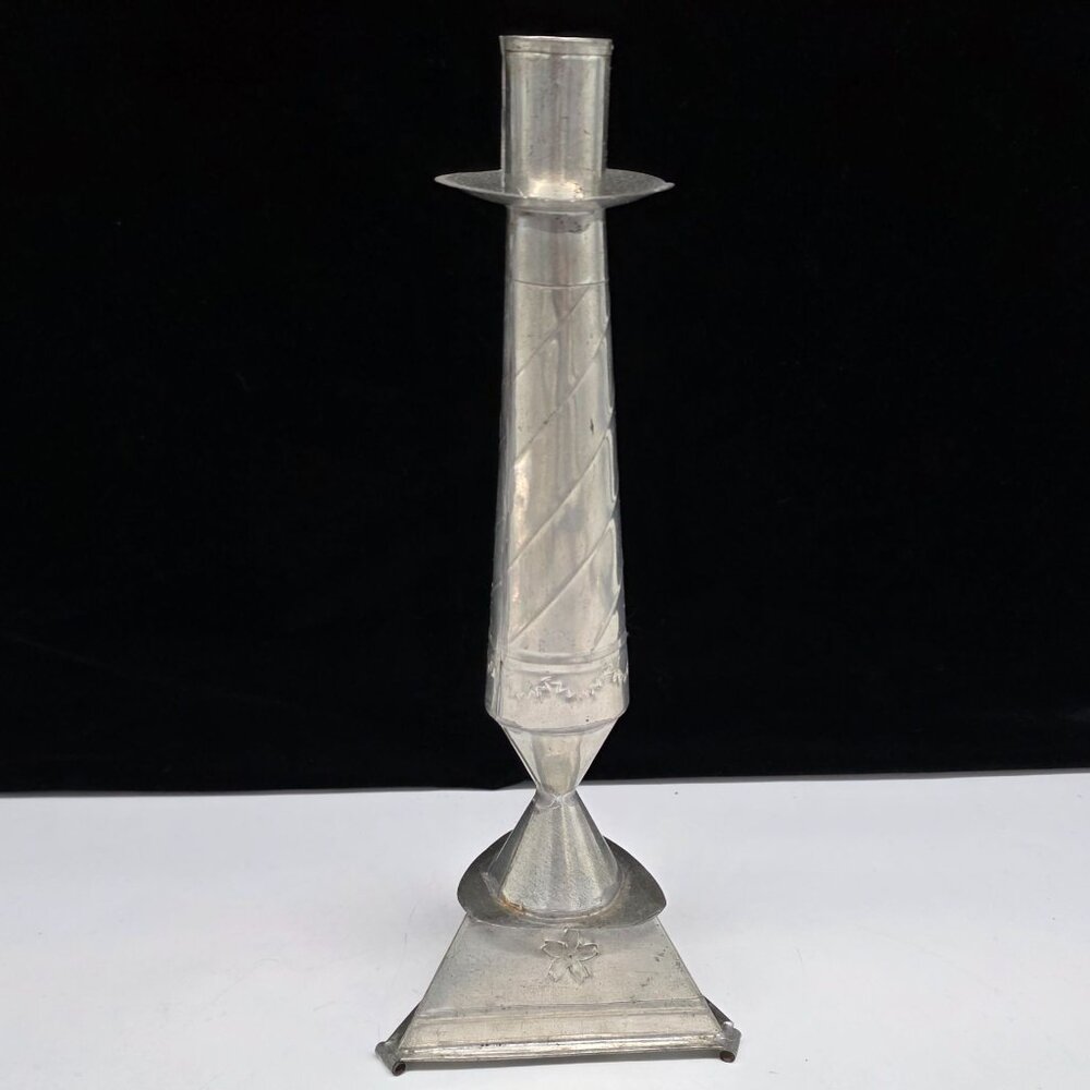 Vintage Aluminum Metal Single Candle Holder With Spiral Design Mexico 11.5"